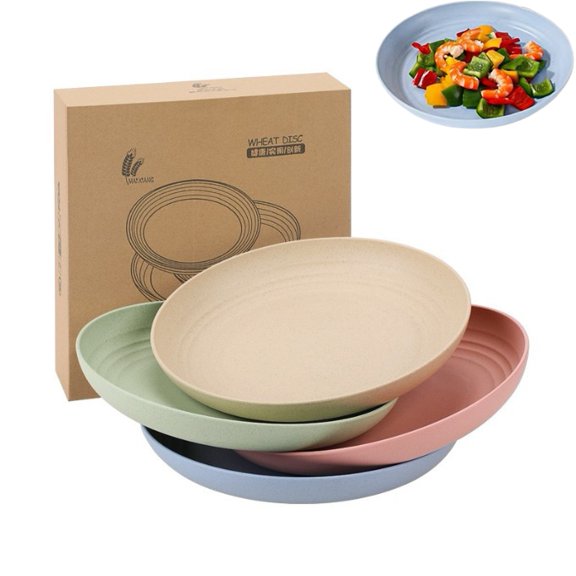 Bxaolu 5.9 Inch Unbreakable Wheat Straw Dinner Plates, Set of 4 - Dishwasher Safe, BPA Free, Lightweight Plates for Home Kitchen Use