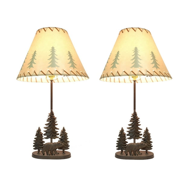 Forest Rustic Table Lamp Set, Rustic Bear Floor Lamps