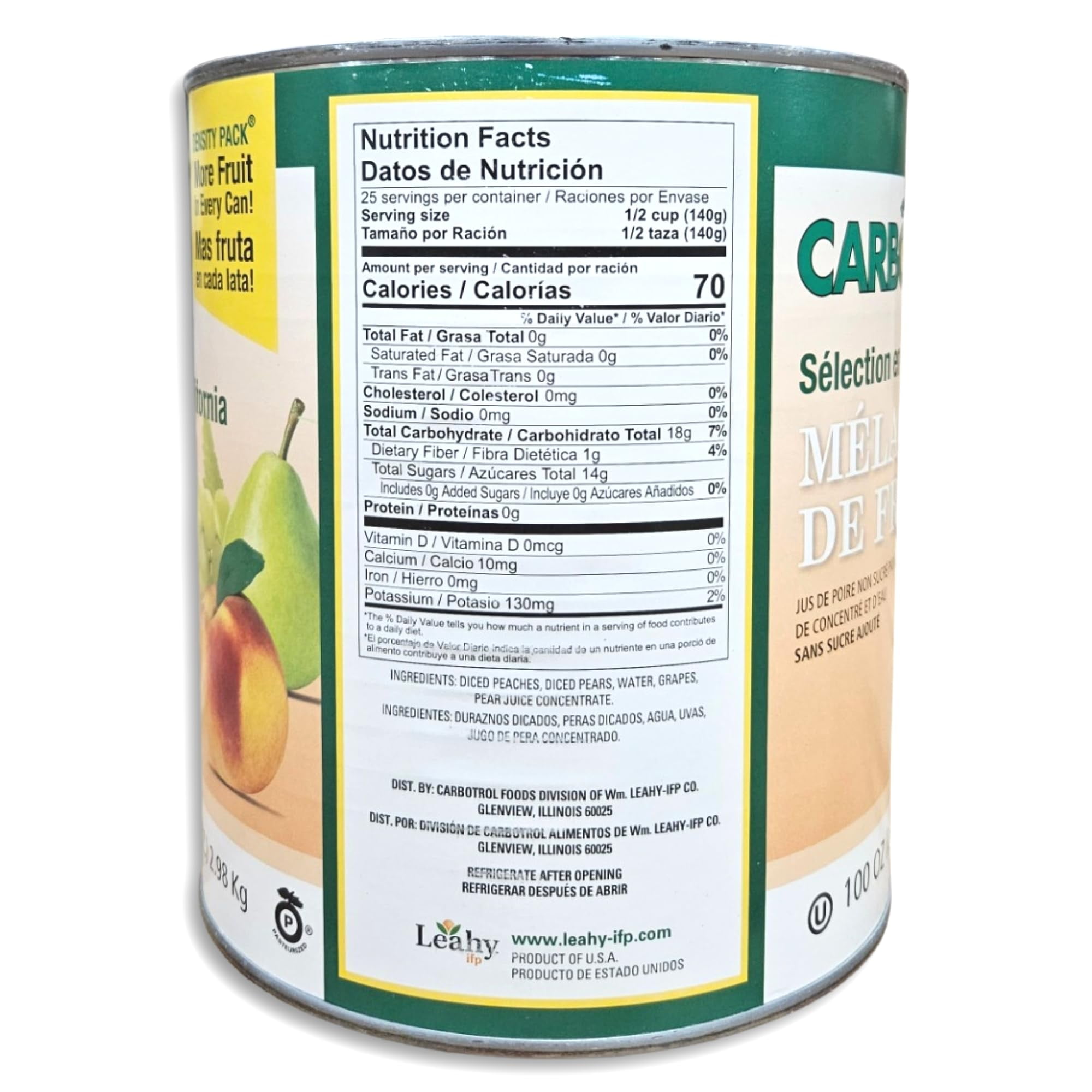 Carbotrol | Choice Diced California Fruit Mix in Pear Juice | 105 Ounce Density Pack Can | Case of 6