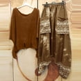 thumbnail image 2 of Conjunto de camiseta y pantalones con cuello redondo y manga 3/4 para mujer Wmkox8yi bvn2755, 2 of 8