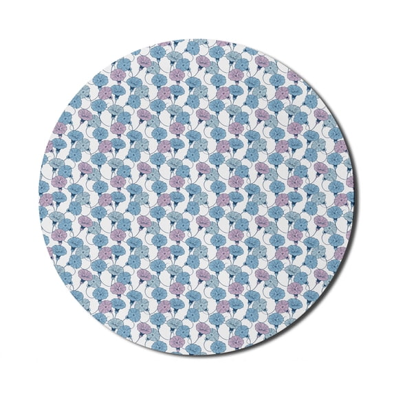 Flower Mouse Pad for Computers, Delicate Pastel Spring Trill Bindweeds, Round Non-Slip Thick Rubber Modern Gaming Mousepad, 8" Round, Blue Grey Mauve, by Ambesonne