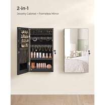 SONGMICS Mirror Jewelry Cabinet Armoire with Built-in LED Lights, Wall or Door Mounted Jewelry Storage Organizer, 3.8 x 14.6 x 26.4 Inches Hanging Mirror Cabinet, Gift Idea, Black