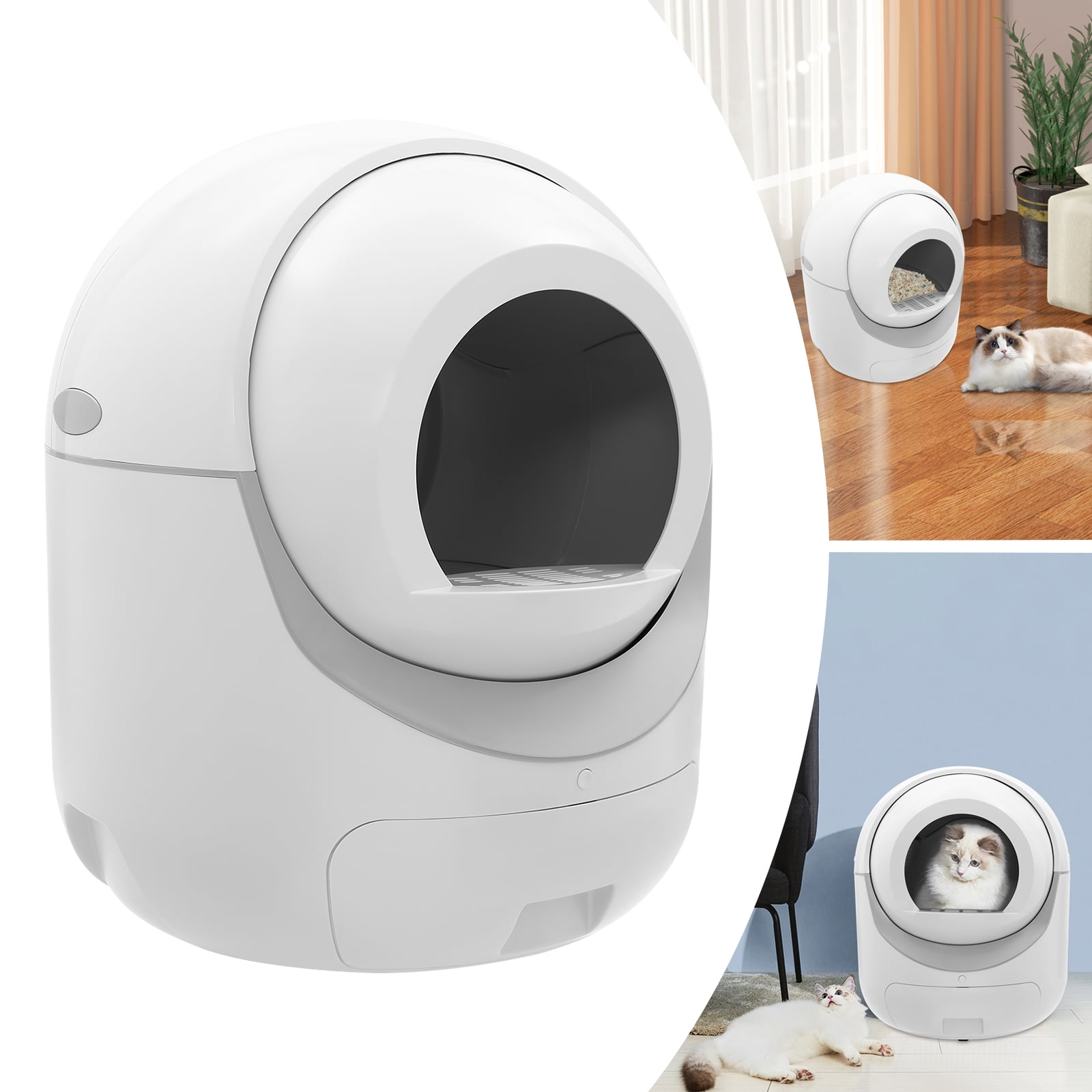 Wildnix Smart Cat Litter Box with Remote Control, APP Support, 60L Capacity, Sand Leakage Pedal, and Snap-on Strainer for Cats 1-10kg, White