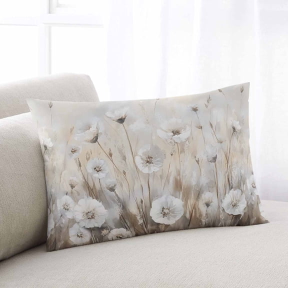 Spring White Floral Throw Pillow Covers, Watercolor Vintage Beige Flowers Soft Breathable Pillow Cases with Invisible Zipper for Sleeping, Small Pillowcases for Couch Bed Sofa Chair 16x24 Inches