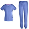 thumbnail image 1 of Stretch Women Nursing Scrubs Set - V Neck Fashion Rib Scrubs Medical Uniforms Top Pants PS1116 CEILBLUE XS, 1 of 5