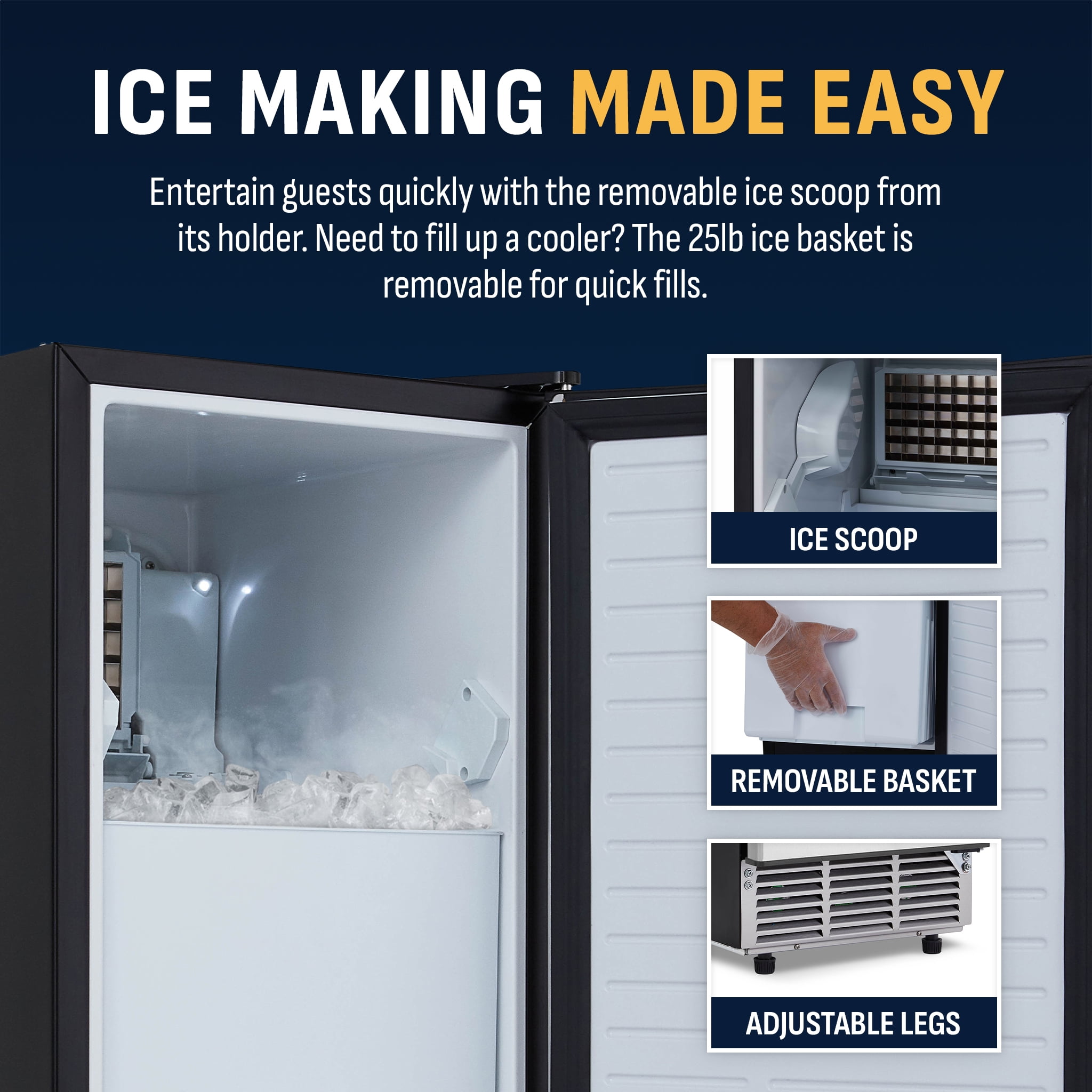 Newair 15” Undercounter 80 lbs. Daily Clear Ice Cube Maker Machine, Built-in or Freestanding Design, 40 Cubes ready in 15-30 Mins, Fingerprint Resistant Door, Self-Cleaning Function, LED Controls