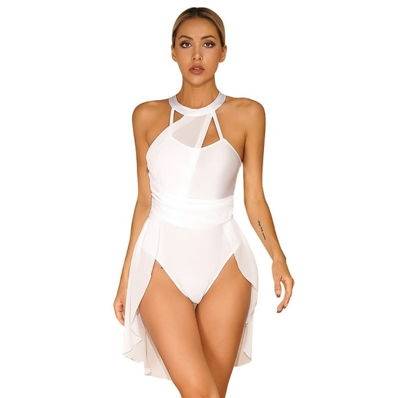 Aiihoo Women's Lyrical Modern Contemporary Ballet Leotard Dress Chiffon Dancewear White M