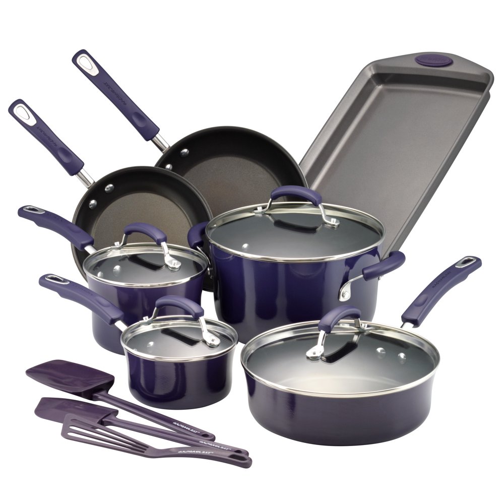 Rachael Ray 14Piece Nonstick Pots and Pans Set/Cookware Set, Purple
