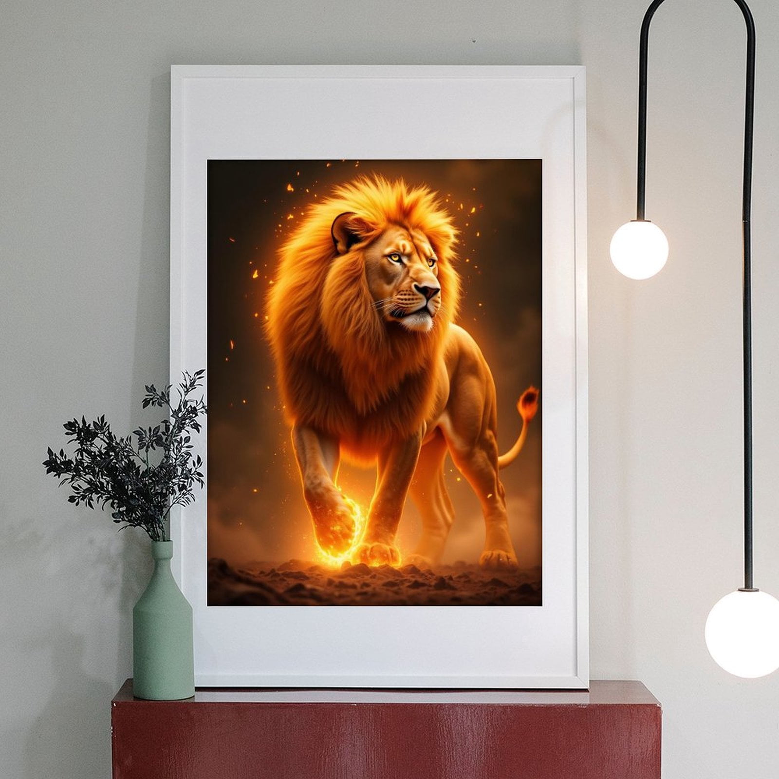 Diamond Art Kit for Adults, Golden Majestic Lion Fierce Flame