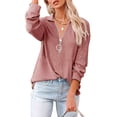 thumbnail image 1 of Túnica con cremallera para mujer Tops de manga larga con cuello en V profundo Blusas holgadas informales Trajes de verano, Rosa, S AweSitey AP003810-16, 1 of 5
