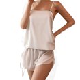 thumbnail image 1 of Pajamas Silk Imitation Sexy Open Back Suspender Shorts Set Home Clothes Set, 1 of 6