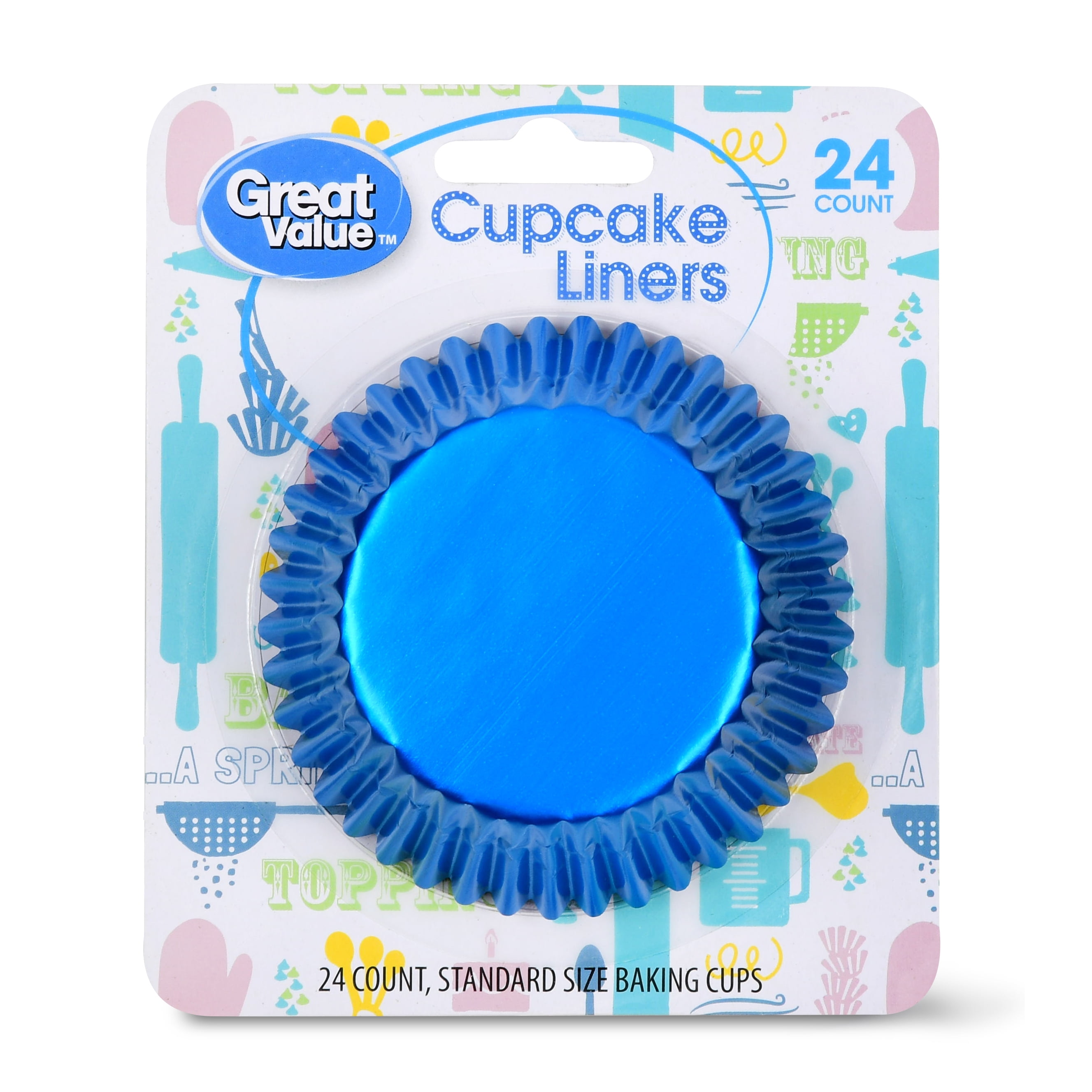 Great Value Cupcake Liners, Metallic Blue, 24 Count