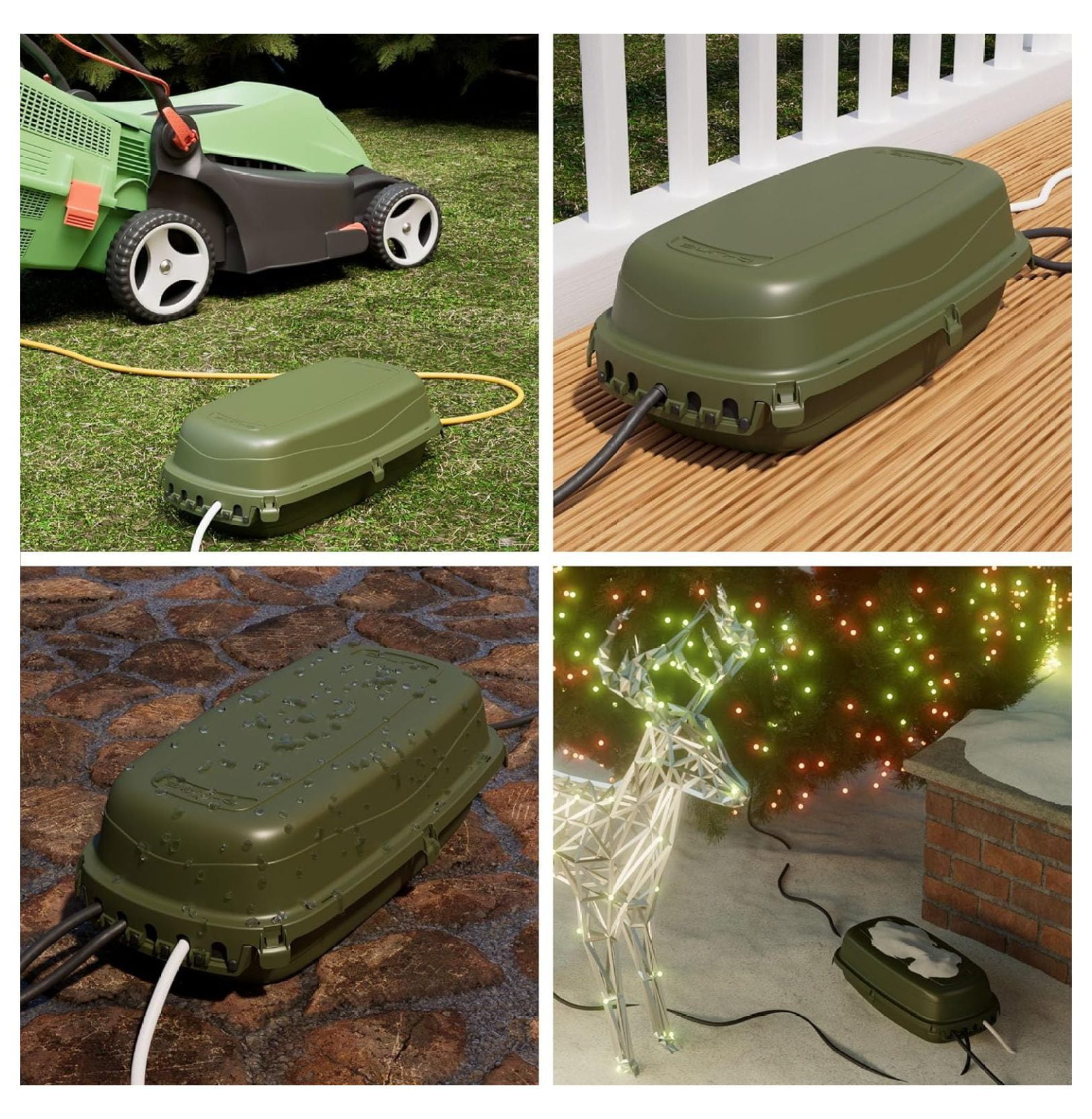 Outdoor Weatherproof Electrical Cable Box, IP54 Rated for Safe Outdoor Use, Power Strip Enclosure, Plug Protector, Garden Extension Cord Cover - 11.4in (L) x 4.92in (W) x 4.33in (H) - Green