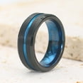 thumbnail image 3 of 8mm Tungsten Ring for Men Black Blue Wedding Bands with Center Groove Beveled Edges Size 4-17, 3 of 5