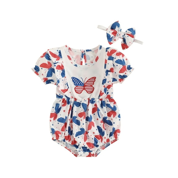Okbabeha 4th of July Baby Girl Outfit Newborn Baby Girl Fourth Of July Bodysuit Summer Bubble Romper Headband Independence Day Clothes