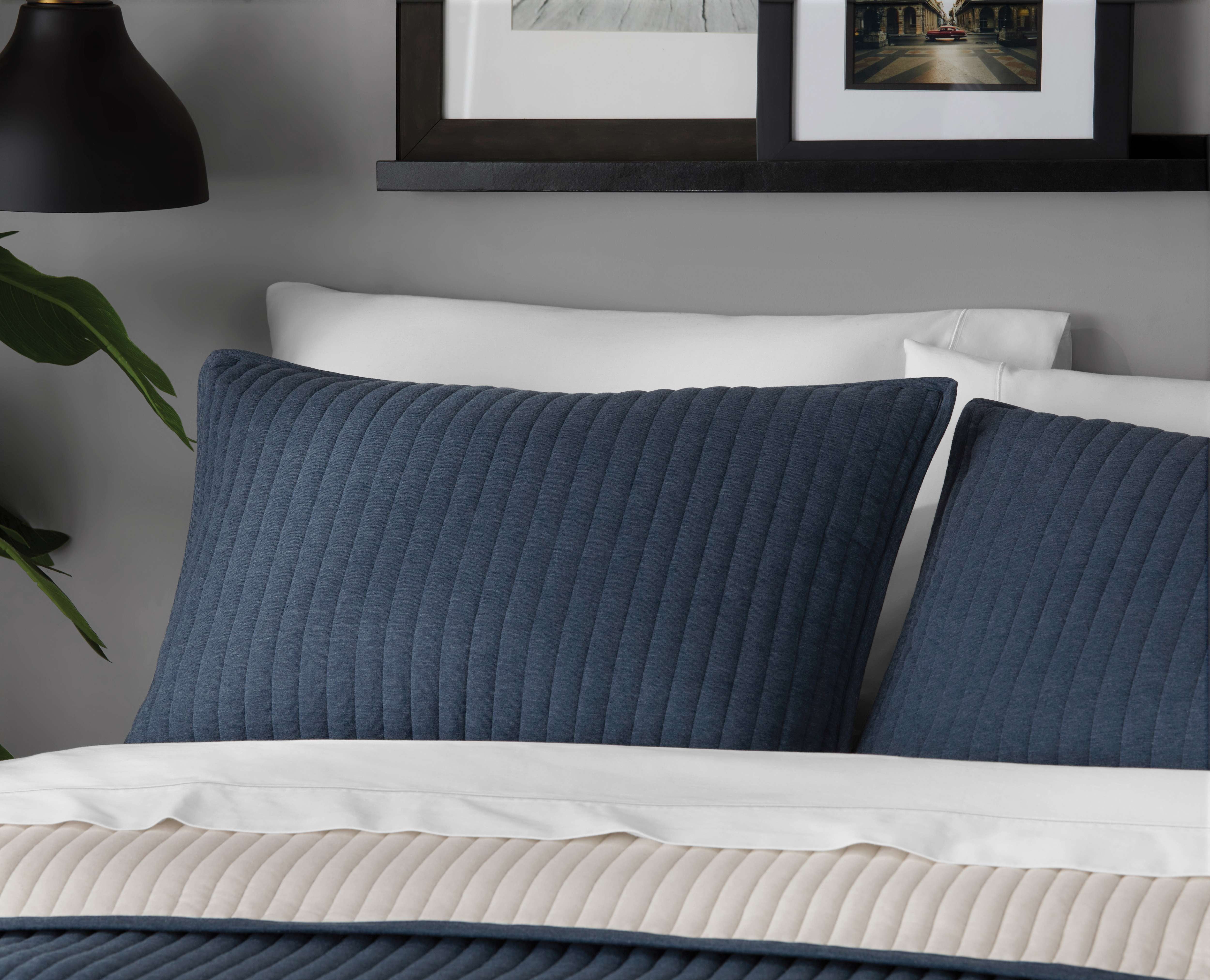 Mainstays King Pillow Sham - Indigo Blue Soft Jersey, Cotton-Rich T-Shirt Soft Decorative Bed Sham, 2 Pack