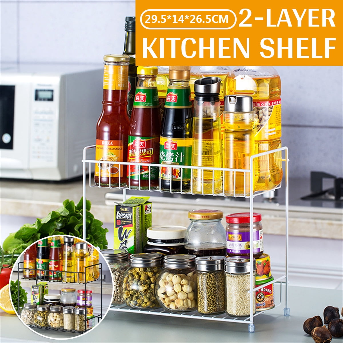 2Tier Spice Racks Countertop,HEOMU Spice Rack Organizer Countertop
