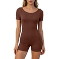 thumbnail image 5 of Yigetop Combinaison de Sommeil Extensible Col Rond Manches Courtes Côtelée Ajustée Confortable Quotidienne Décontractée Maison & Extérieur Pyjama Combinaison Café L, 5 of 5