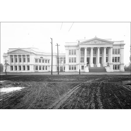 24"x36" Gallery Poster, Exterior view of the Polytechnic High School on Washington Street, Los Angeles, ca.1898-1905 (CHS-2064)