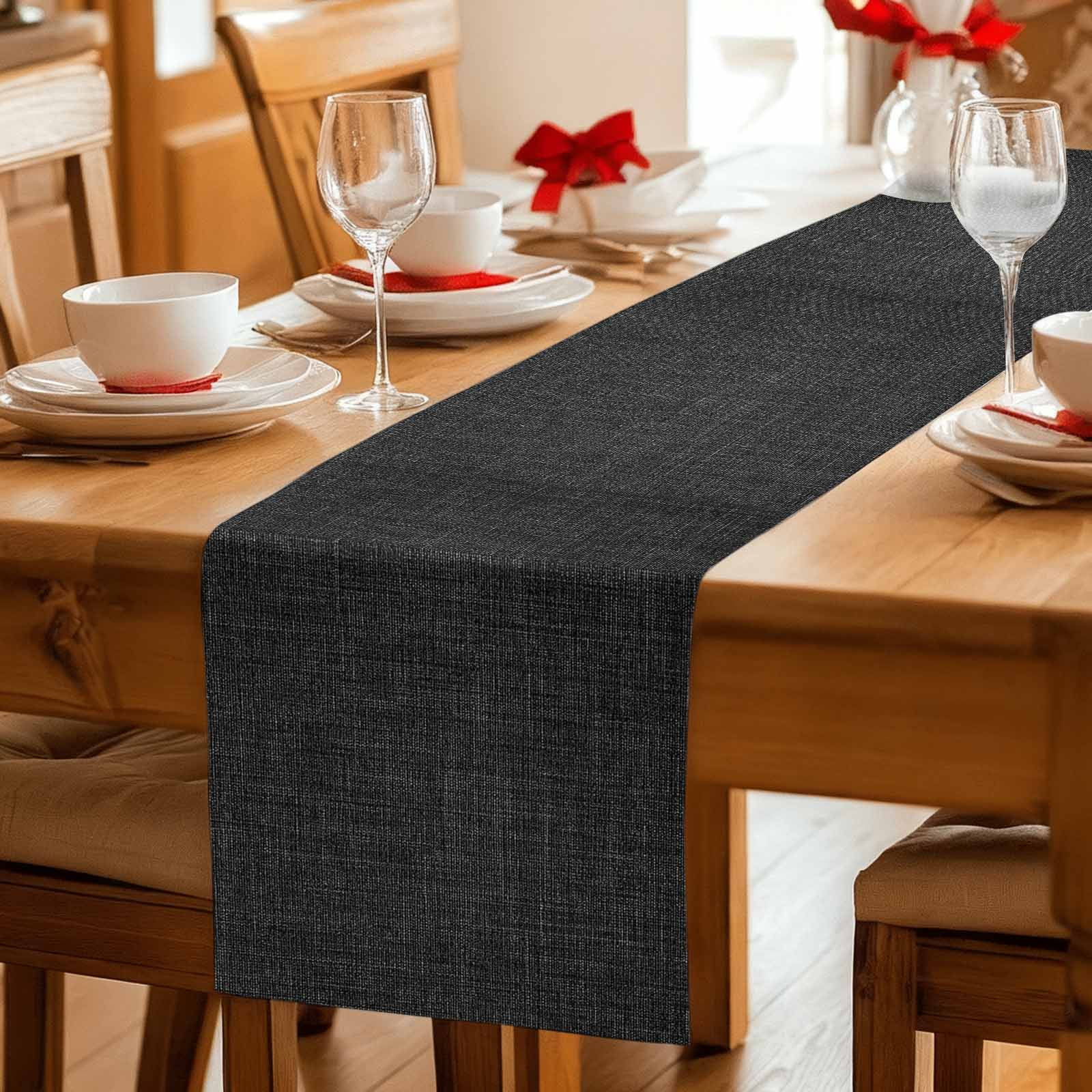 Black Burlap Texture Table Runner, Farmhouse Vintage Black Washable Cotton Linen Table Runners 90 Inches Long, Dresser Scarf Runner for Dining/Coffee/Kitchen/Hallway Tables 13''x90''