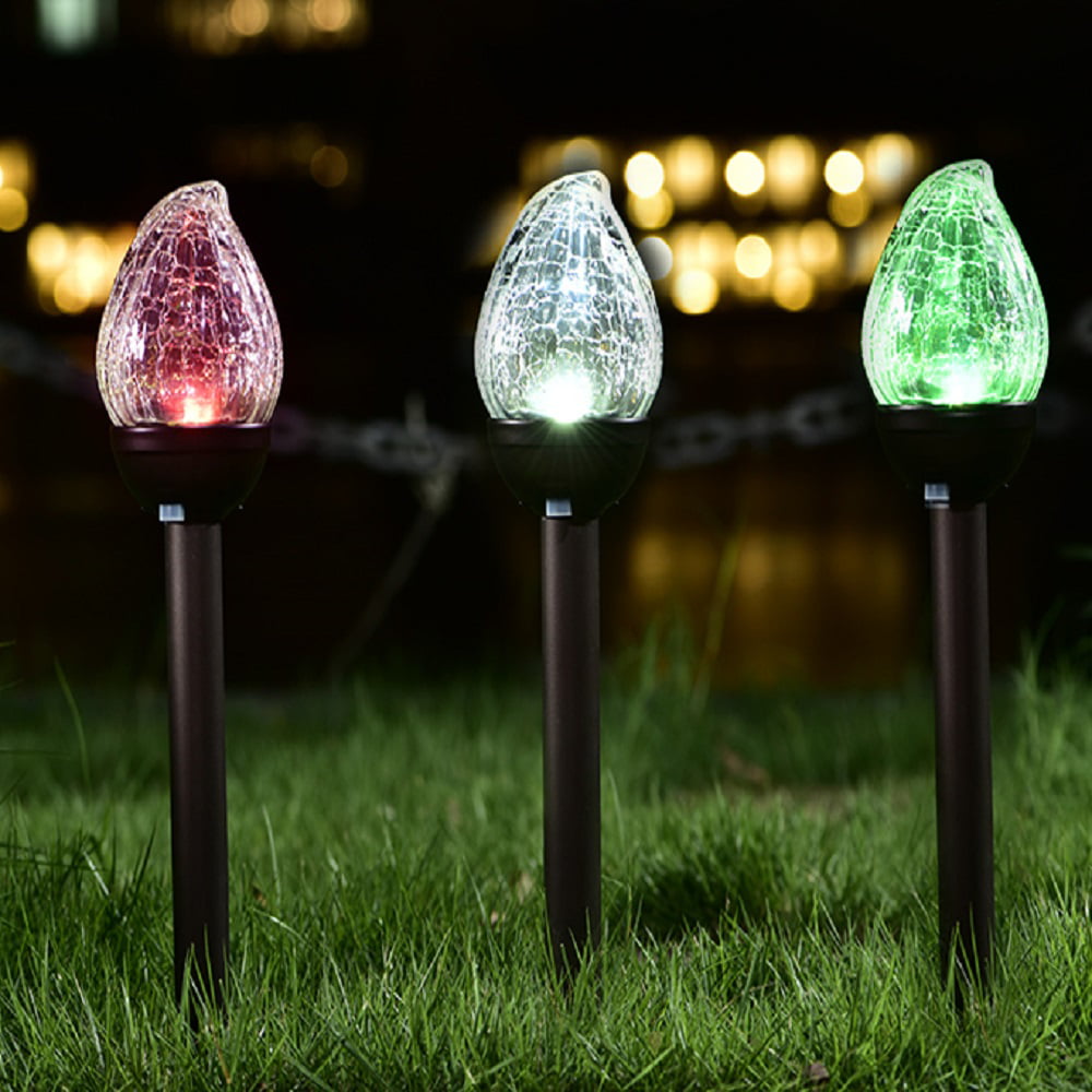 Cracked Glass Flame Shaped Dual LED Garden Lights Patio GIGALUMI Solar Lights Outdoor Yard-Color Changing and White-3 Pack Landscape/Pathway Lights for Path 