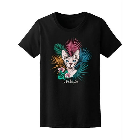 Sphynx Cat With Tropical Leaves  T-Shirt Women -Image by Shutterstock, Female Small