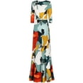 thumbnail image 2 of Bon Rosy, Women's, 3/4 Sleeve V-Neck Printed Maxi Faux Wrap Floral Dress, Orange Green, XL, 2 of 3