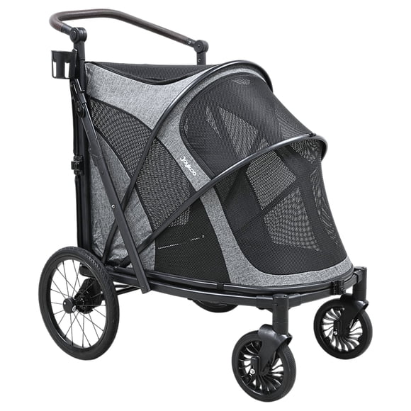 Carriola Plegable para Mascotas Ruedas  de Goma con Freno Manubrio Ajustable y Correas de Seguridad hasta 30 kg