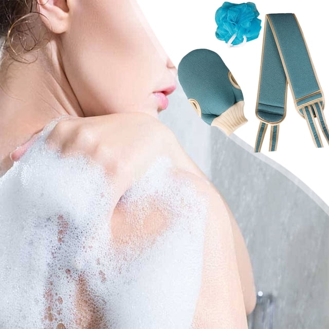 Set de Baño Exfoliante para Limpieza Corporal | Kit de Spa de 3 Piezas con Estropajo de Lufa, Toalla y Esponja | Exfoliante Profundo | Mangos Ergonómicos Antideslizantes | Para Espalda y Áreas de