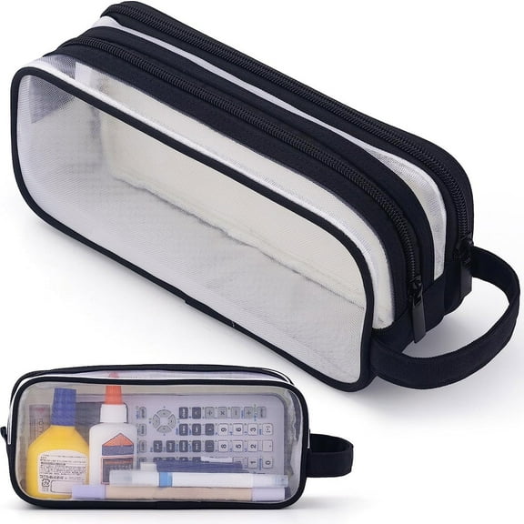 JLFNYA Hard Sided Pencil Case Clear Zipper,Clearance Clear Handheld Multifunction Pencil Pouch Transparent Makeup Bag for Teen Student College Business Travel Office Adult