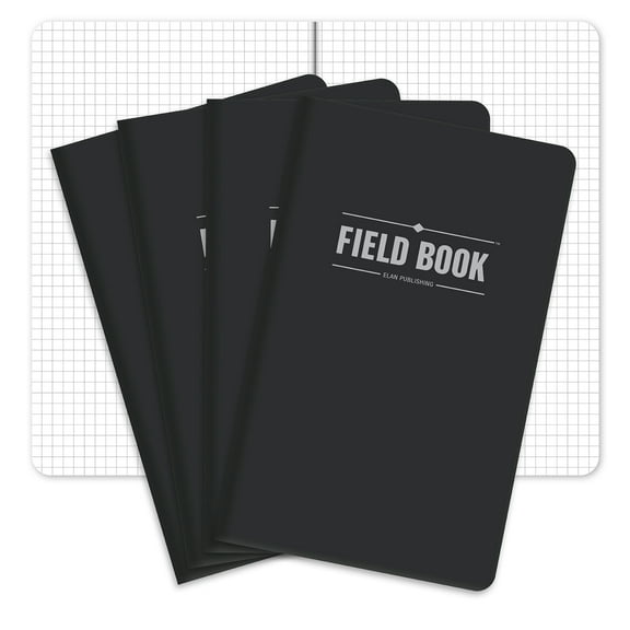 Elan Publishing Company Field Notebook / Journal - 5"x8" - Black - Graph Memo Book - Pack of 4 - ELAN-58-001B