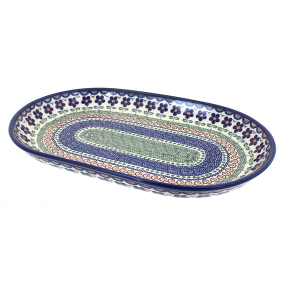 Blue Rose Polish Pottery Aztec Flower Large Oval Dish