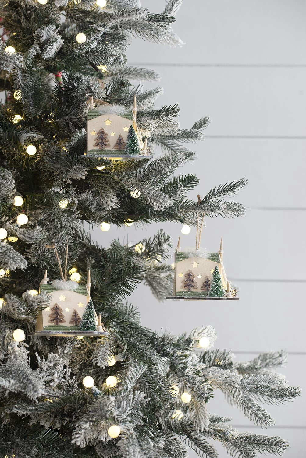 Set of 6 Cardboard Lit Tent Christmas Ornaments White Style Tree Decor Gift