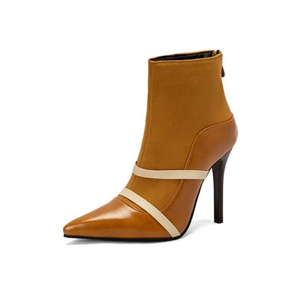 

Lacyhop Ladies Walking Comfort Stiletto Boots Breathable Sexy Casual Zipper Dress Bootie Shoes Yellow 8.5