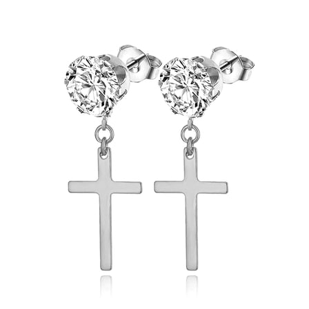 OIDEA Stainless Steel Silver Cross Dangle Piercing Stud Earrings for Women
