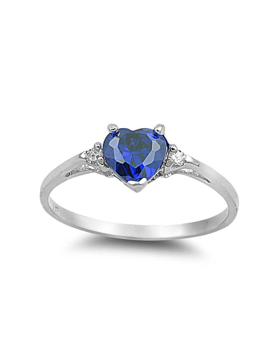 All in Stock - Simulated Sapphire Cubic Zirconia Heart Promise Ring 925 ...