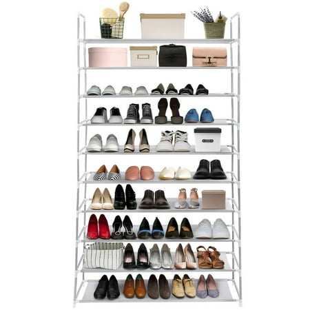 50 Shoe Rack 10 Tiers Stackable Shoe Rack Organizer 50 Pairs Shoe Tower Shelves with Sturdy Metal Frame and Durable ()