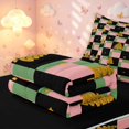 thumbnail image 6 of Manfei Festive Christmas Tree Zipper Twin Comforter Sets with Fitted Sheet and 2 Pillowcases,Modern Checkerboard Zipper Bedding Set,Green Pink,Black Reversible,4pcs, 6 of 8
