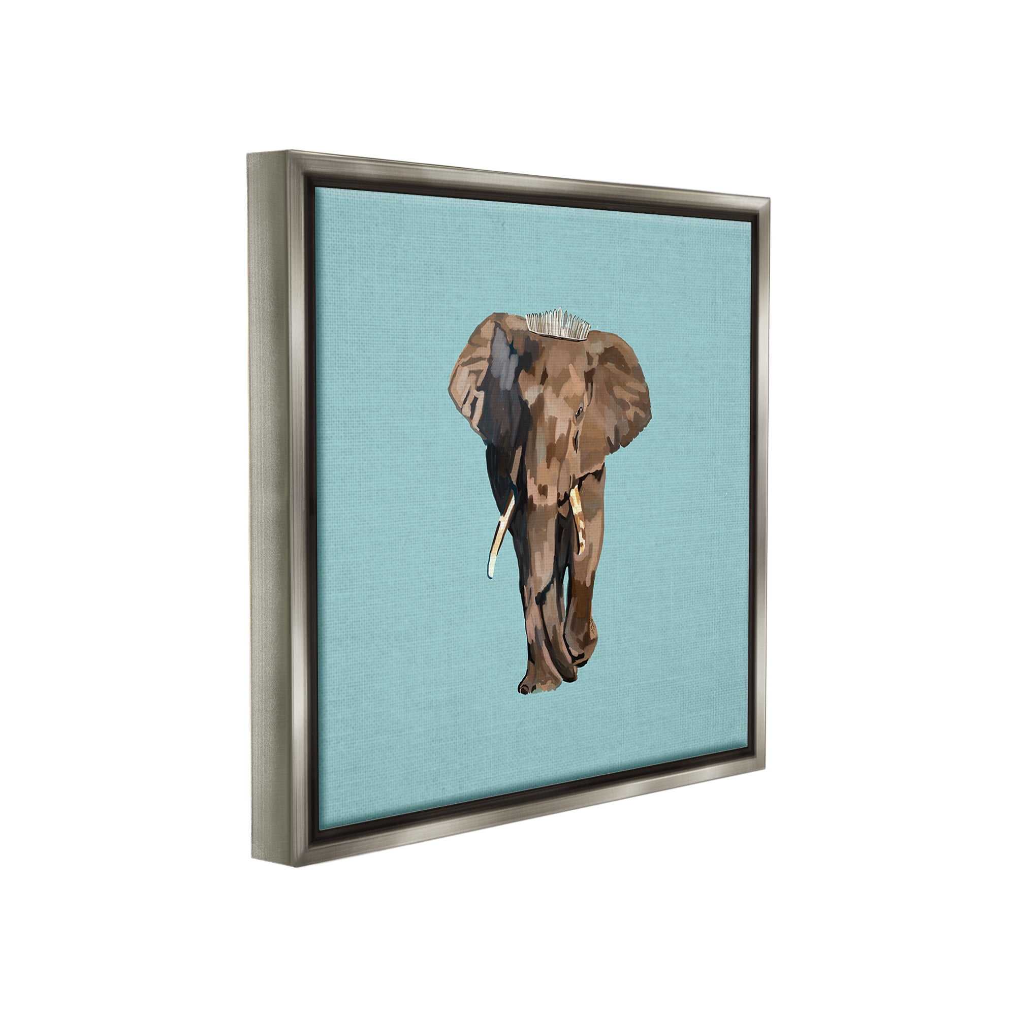 Stupell Industries Elephant in Tiara Crown Animals & Insects Painting Gray Floater Framed Canvas Art Print Wall Art, 18 x 18