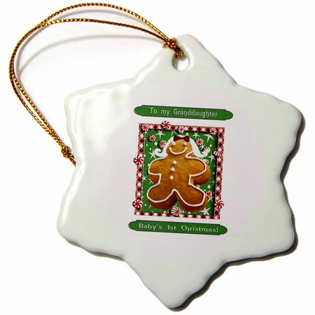 Granddaughter's First Christmas 3dRose Gingerbread Girl, Babys First Christmas, Granddaughter - Snowflake Ornament, 3-inch ()