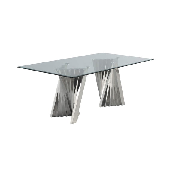 Maklaine 42" x 78" Clear Glass Dining Table with Silver Stainless Steel Base