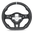 thumbnail image 1 of Carbon Fiber Racing Steering Wheel, D Shaped Steering Wheel Heat Resistant Grey Stitching Black Perforated Leather with Finger Ridges for GLI MK6 2011-2014, 1 of 7