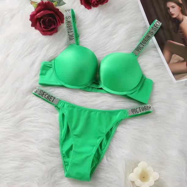 Conjunto De Sujetador Sexy Con Letras De Diamantes De Imitación Para Mujer UVA2pangjing