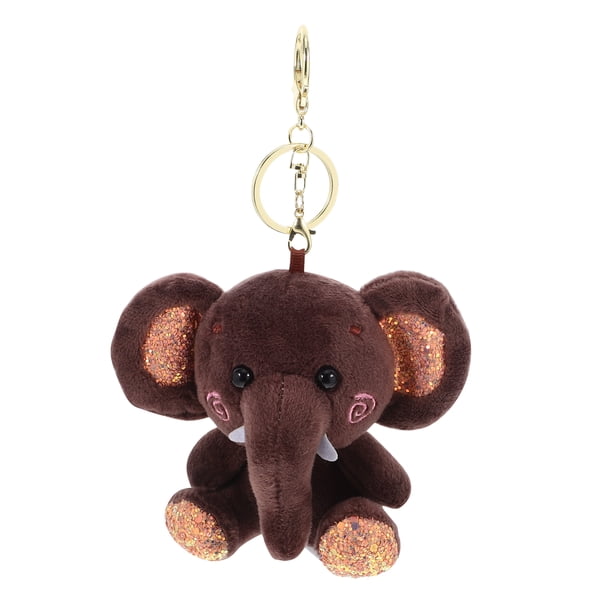 Llavero de elefante de peluche, adorno colgante para bolso, llave de coche (café oscuro)