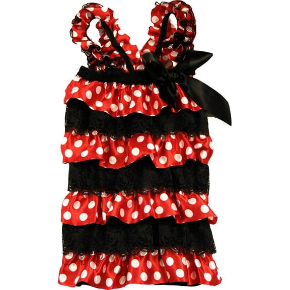 Wenchoice Girl'S Black Lace & Red Polka Dot Satin Ruffle Top S(0-12M)