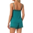 thumbnail image 3 of INSPIRE CHIC Womens Pajamas Rayon Lace Trim Sleepwear V-Neck Camisole Tops with Shorts Sleeveless Loungewear Sets M Green, 3 of 6