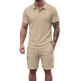 thumbnail image 3 of Zenithor Big & Tall Men's 2 Piece Rib Collar Shirts and Cargo Shorts Set Textured Short Sleeve Top Match Set Summer Beach Outfits S-3XL, 3 of 6