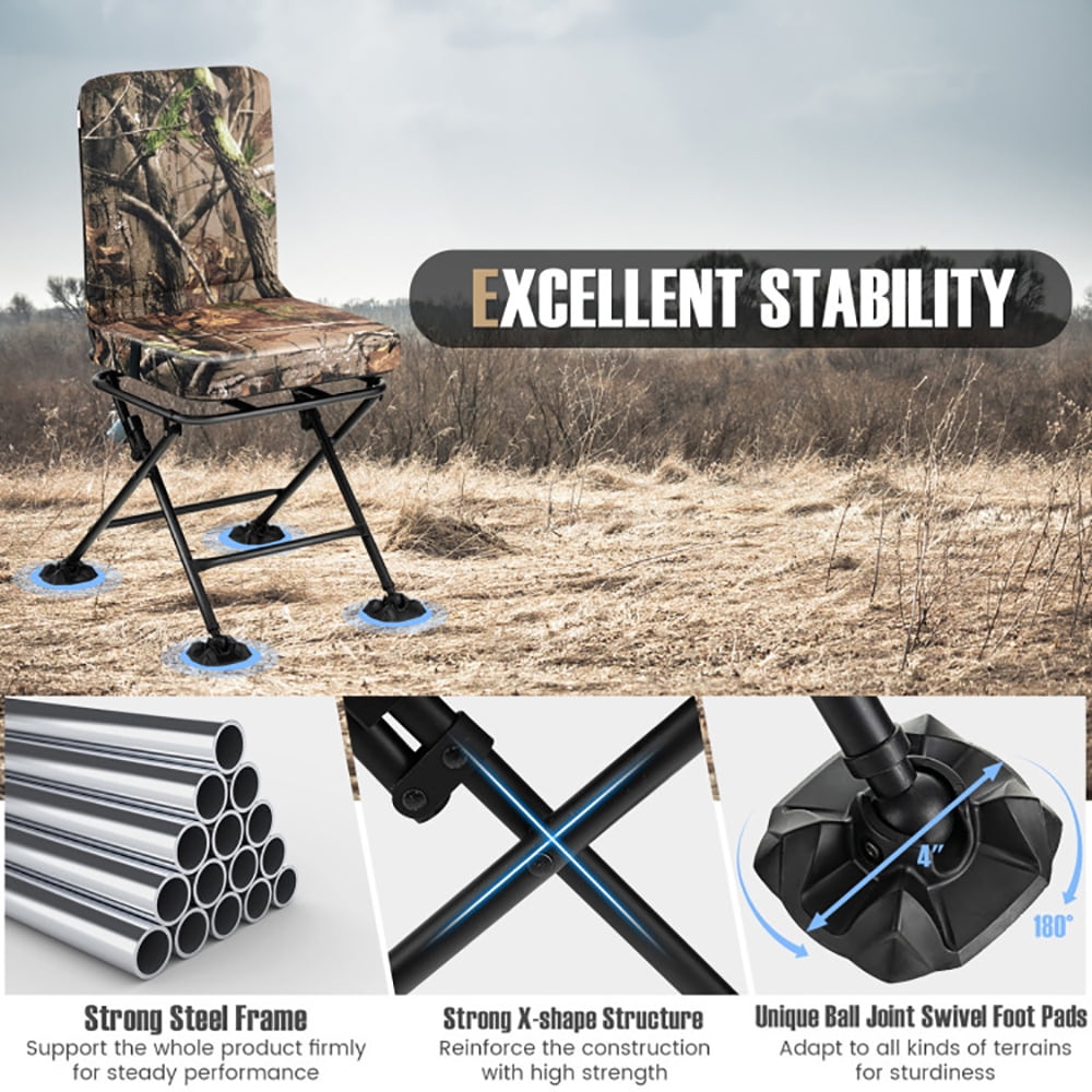 Aimee Lii Swivel Folding Chair with Backrest and Padded Cushion, Portable Chairs for Adults, Comfy Outdoor Chair, Camouflage
