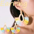 thumbnail image 2 of Bohemian Rattan Handmade Raffia Geometric Round Earrings Ladies Jewelry, 2 of 9