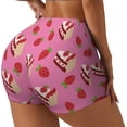 thumbnail image 2 of Vsdgher Strawberry Cake print Workout Shorts for Women Seamless Soft Smooth Gym Yoga Scrunch Active Exercise Fitness Shorts, 2 of 8